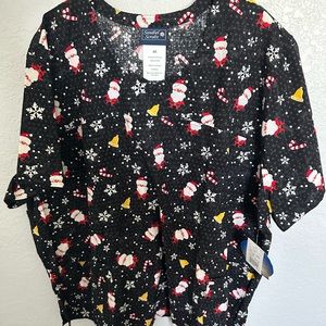 Santa Holiday Scrub Top (NWT)